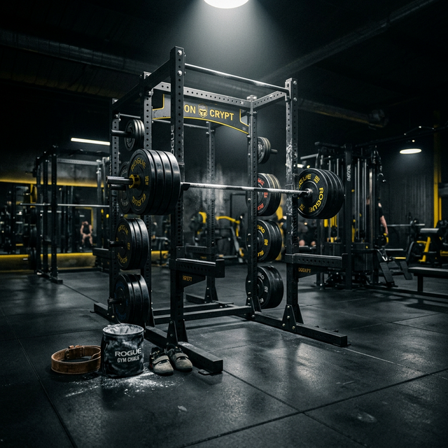 Squat rack con barra cargada en FusionGym Santiago